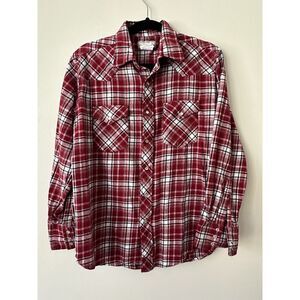 Wrangler Western‎ Pearl Snap Flannel Women's Large Button-Down Cowgirl Red